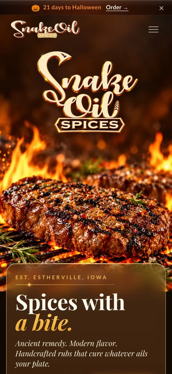 Snake Oil Spices on a phone